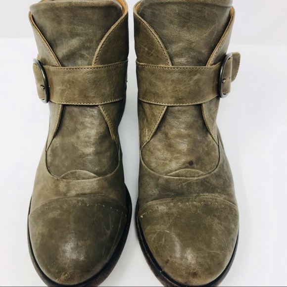 P. Monjo Short Leather Ankle Boots Gray Green Size 37 - Picture 4 of 7